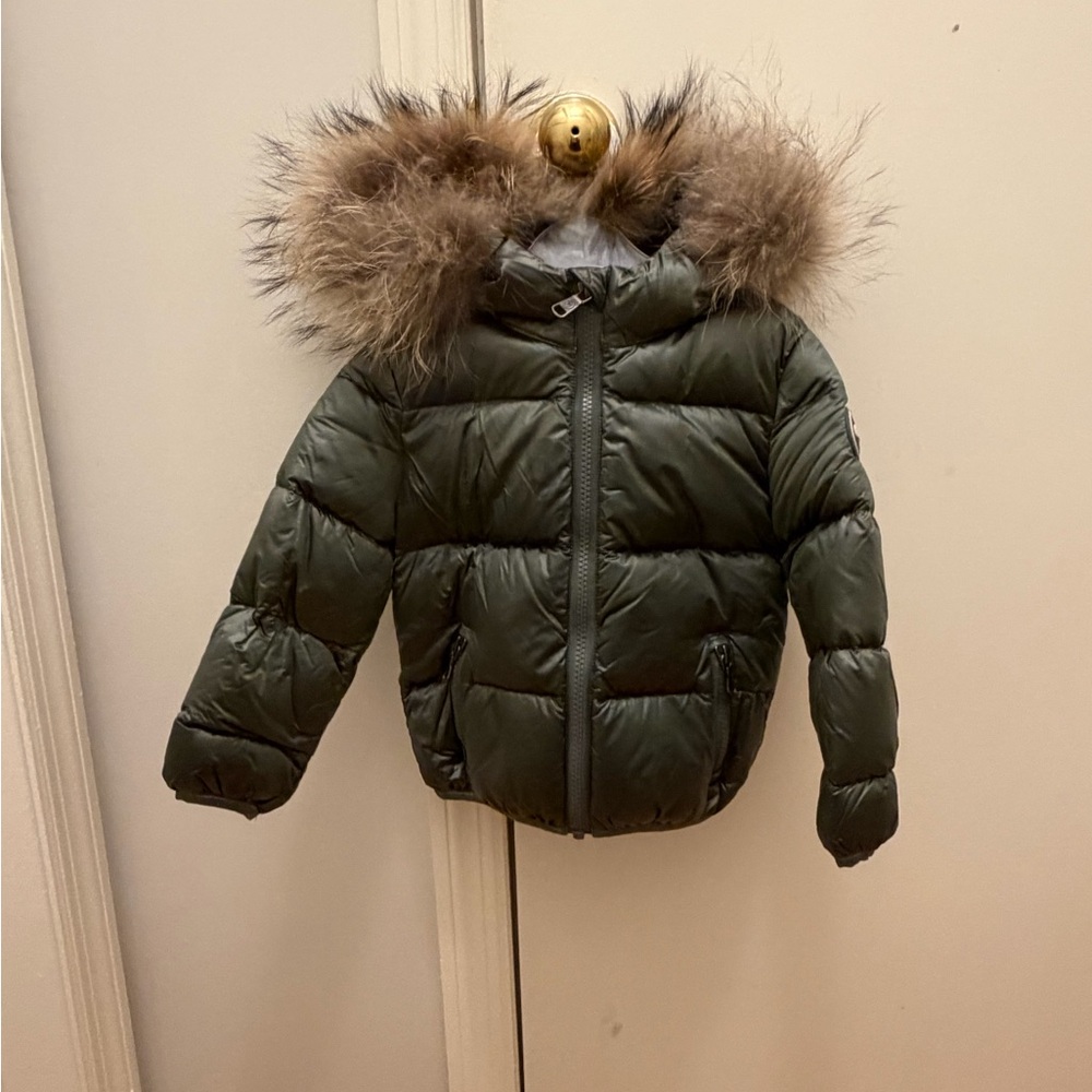 COLMAR Kids Green Puffer Jacket with Fur Hood